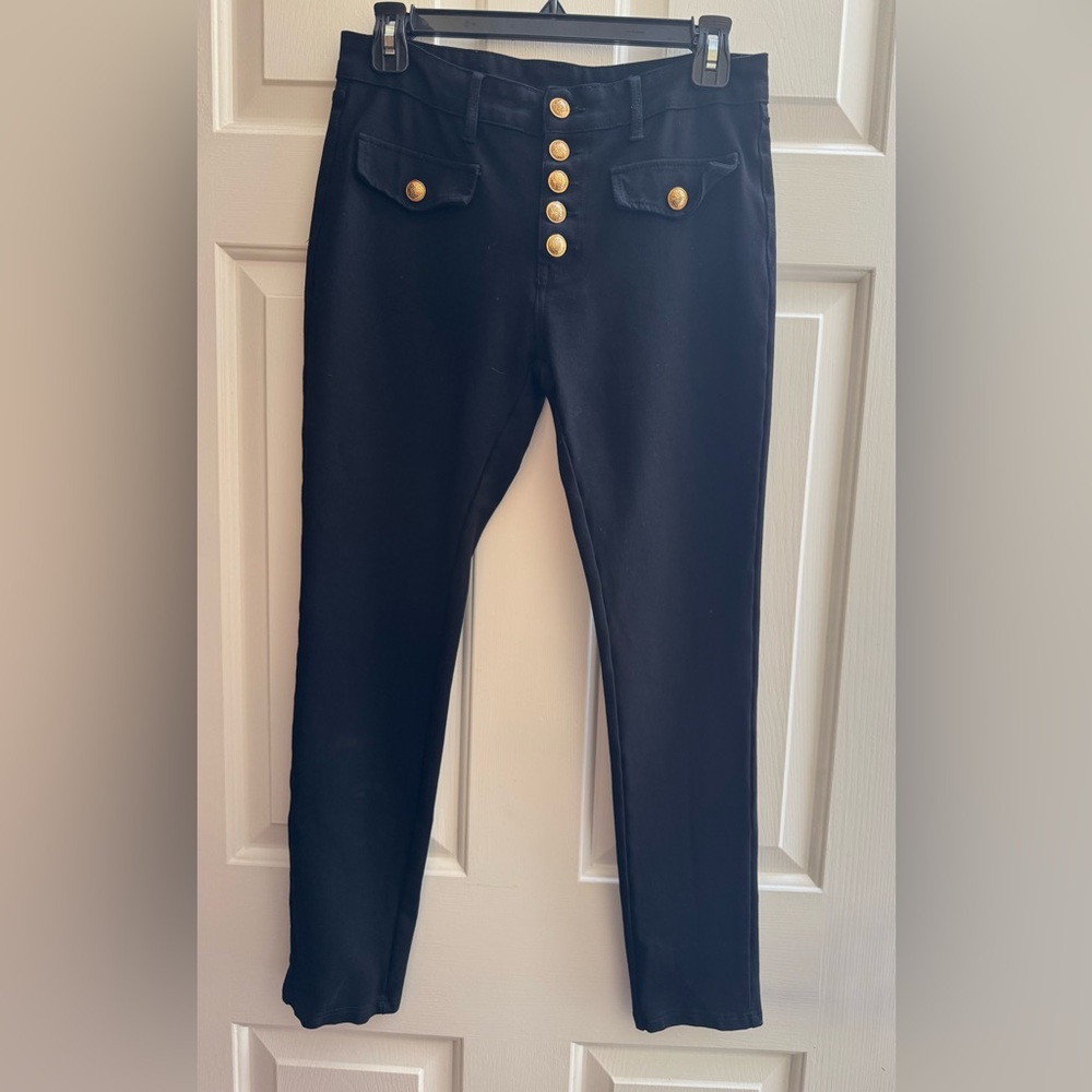 GILIPUR Black w Gold Button Detail Pants Leggings Womens size Large